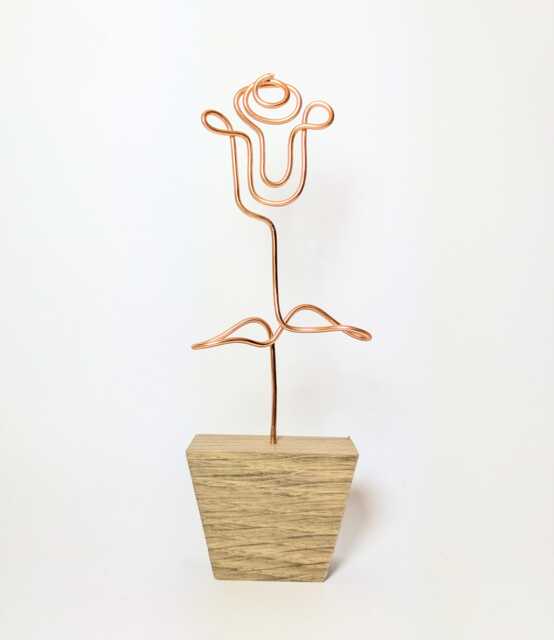 Handmade Wire Rose in Solid Oak Pot, Personalised Flower Gifts, Choose Your Colour - image 1