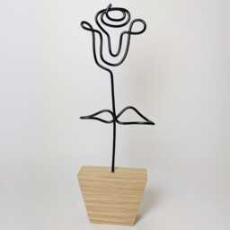 Handmade Wire Rose in Solid Oak Pot, Personalised Flower Gifts, Choose Your Colour - thumbnail 3
