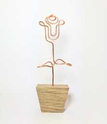 Handmade Wire Rose in Solid Oak Pot, Personalised Flower Gifts, Choose Your Colour