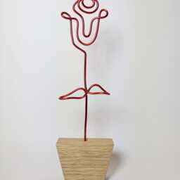 Handmade Wire Rose in Solid Oak Pot, Personalised Flower Gifts, Choose Your Colour - thumbnail 2