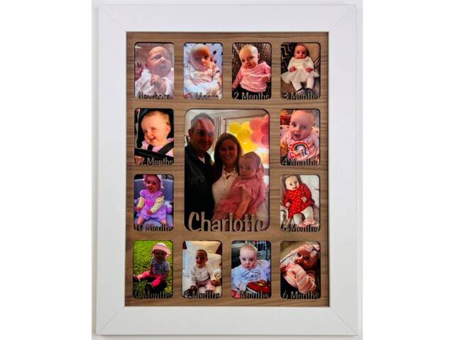 Newborn Baby 1st Year Personalised Photo Frame 1-12 Months - White & Walnut Insert - image 1