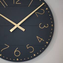Handmade Large Navy Wood Wall Clock - Gold Accent, Modern Home Decor - thumbnail 4