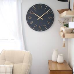 Handmade Large Navy Wood Wall Clock - Gold Accent, Modern Home Decor - thumbnail 3