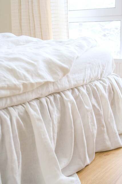 Handmade Milk White Linen Bed Skirt - Gathered Ruffle, Oeko Tex Certified - image 1