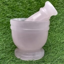 Morter With Pestle Handmade Natural Pink Calcite Stone Carving - thumbnail 3