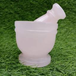 Morter With Pestle Handmade Natural Pink Calcite Stone Carving - thumbnail 2