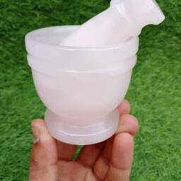 Morter With Pestle Handmade Natural Pink Calcite Stone Carving - thumbnail 4