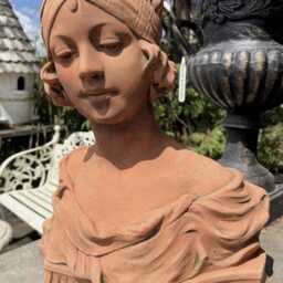 French Stone Bust Female Mouska French Terracotta Statue Deco Art Nouveau - thumbnail 2