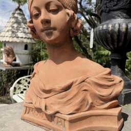 French Stone Bust Female Mouska French Terracotta Statue Deco Art Nouveau - thumbnail 3