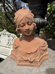 French Stone Bust Female Mouska French Terracotta Statue Deco Art Nouveau