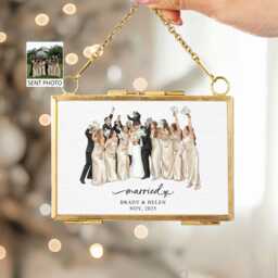 Personalized Wedding Frame Ornament, Custom Watercolor Couple Portrait Christmas Gift, Engaged Gift, Couple Xmas Gift, First Keepsake - thumbnail 2