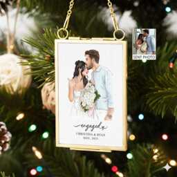 Personalized Wedding Frame Ornament, Custom Watercolor Couple Portrait Christmas Gift, Engaged Gift, Couple Xmas Gift, First Keepsake - thumbnail 3