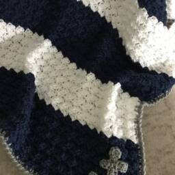 Nautical Baby Blanket Set - Navy & White Crochet Blanket, Hat & Booties Anchor Gift Handmade Shower Newborn - thumbnail 3