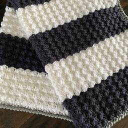 Nautical Baby Blanket Set - Navy & White Crochet Blanket, Hat & Booties Anchor Gift Handmade Shower Newborn - thumbnail 4