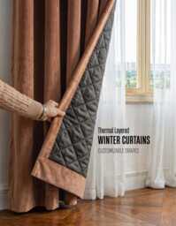 Thermal Layered Velvet Curtain, Winter Curtain With 3 Layer-Lined, Soundproof Room Divider