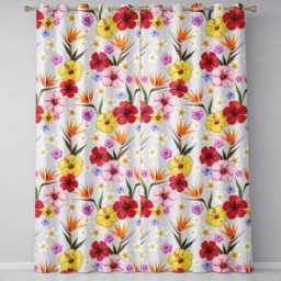 Tropical Hibiscus & Bird Of Paradise Floral Seamless Pattern Cream Background Readymade Eyelet Ring Top Thermal 100% Blackout Curtains - thumbnail 2