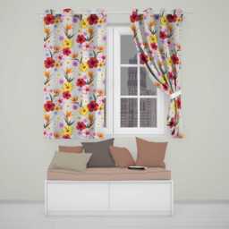 Tropical Hibiscus & Bird Of Paradise Floral Seamless Pattern Cream Background Readymade Eyelet Ring Top Thermal 100% Blackout Curtains - thumbnail 1
