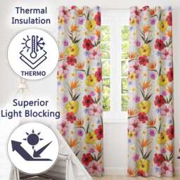 Tropical Hibiscus & Bird Of Paradise Floral Seamless Pattern Cream Background Readymade Eyelet Ring Top Thermal 100% Blackout Curtains - thumbnail 3