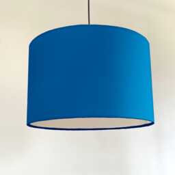 Teal Blue Cotton Drum Lampshade, White Lining, Ceiling Shade - thumbnail 3