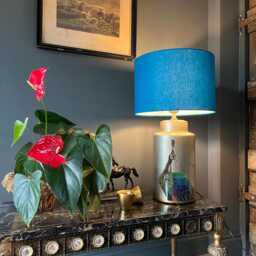 Teal Blue Cotton Drum Lampshade, White Lining, Ceiling Shade - thumbnail 2