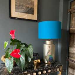 Teal Blue Cotton Drum Lampshade, White Lining, Ceiling Shade - thumbnail 1