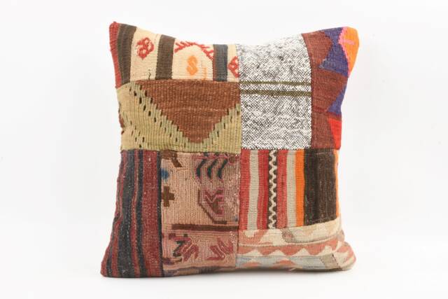 Handmade Turkish Kilim Pillow Embroidered Wool Cushion Cover - 18''x18'' - image 1