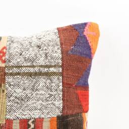 Handmade Turkish Kilim Pillow Embroidered Wool Cushion Cover - 18''x18'' - thumbnail 2