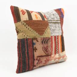 Handmade Turkish Kilim Pillow Embroidered Wool Cushion Cover - 18''x18'' - thumbnail 3