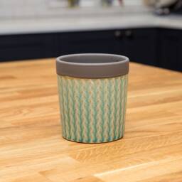 Chevron Planter/Pot - Optional Mother in Law's Tongue - Blue - thumbnail 2