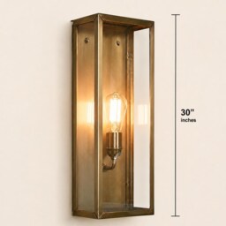 20 Inches Dark Bronze Brass Outdoor Wall Lantern - Waterproof Fiber Glass Exterior Light Modern Rectangular Sconce Custom Options - thumbnail 4