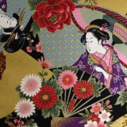 Geisha Cushion, Japanese Floral Pillow Cover Multicoloured With Gold Highlights, Oriental Gifts - thumbnail 2