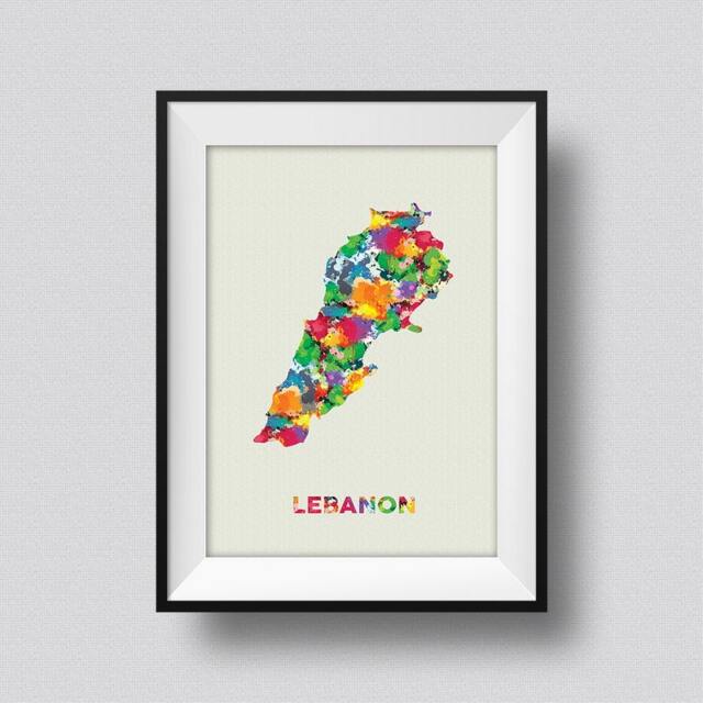 Lebanon Watercolor Map Art Print Ink Splash Poster Canvas, Print
