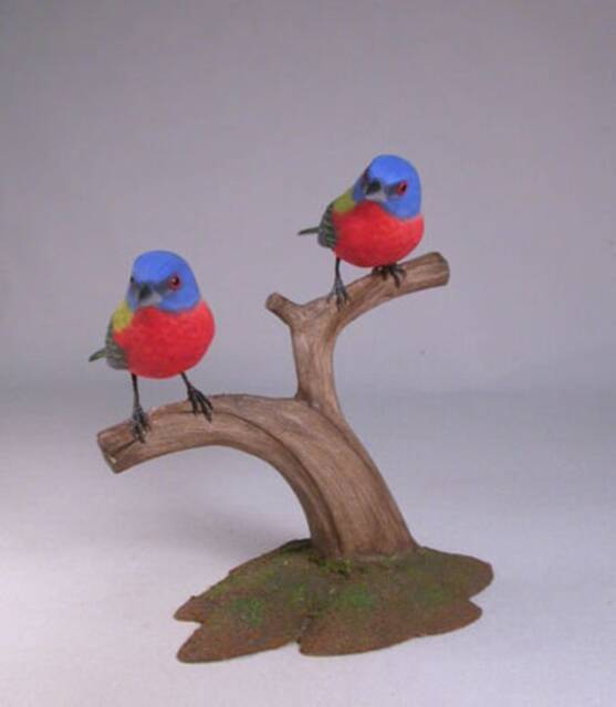Painted Bunting Pair Hand Carved & Wooden Birds