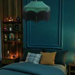 Bespoke Handmade Forest Green Fabric Pendant Lampshade Ceiling Lights, Chandeliers, Downton Abbey Style, Black Fringe - thumbnail 3