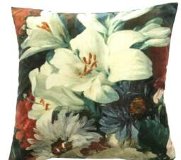 White Lilies Cushion Cover Italian Printed Velvet Fabric Masterpiece Rijsk Museum Art Floral Botanical - thumbnail 1