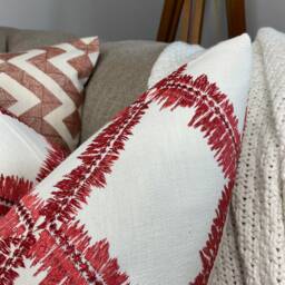 Modern - Bold Cushion Cover, Pillow Cover Embroidered Geometric Design Ivory Red Orange/Size 16 - thumbnail 4
