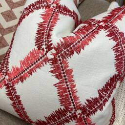 Modern - Bold Cushion Cover, Pillow Cover Embroidered Geometric Design Ivory Red Orange/Size 16 - thumbnail 2