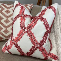 Modern - Bold Cushion Cover, Pillow Cover Embroidered Geometric Design Ivory Red Orange/Size 16 - thumbnail 1