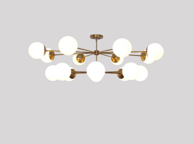 Mid Century Sputnik Chandelier Kiki Brass Low Ceiling Light Lamp , Handmade Globe Statement Dining Room 16 Light - image 1
