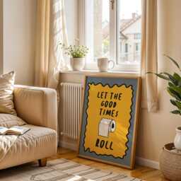 Let The Good Times Roll, Bathroom Print, Toilet Yellow Funny Quote, Downstairs Print - thumbnail 3