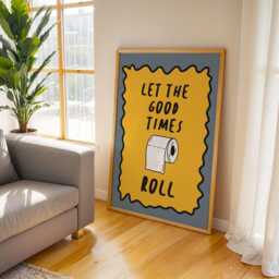 Let The Good Times Roll, Bathroom Print, Toilet Yellow Funny Quote, Downstairs Print - thumbnail 2