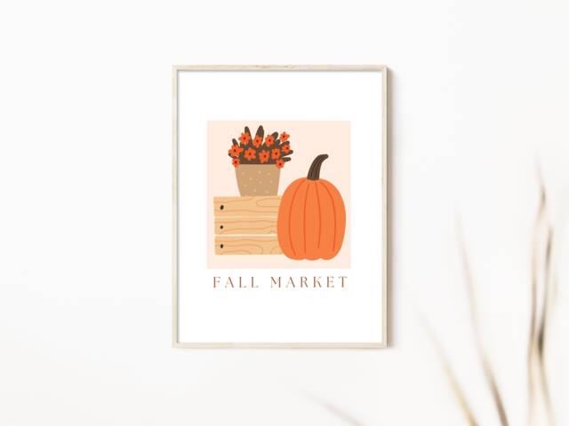 Fall Market Pumpkin Art Print Autumn Home Decor - 8x10 - image 1
