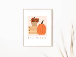 Fall Market Pumpkin Art Print Autumn Home Decor - 8x10 - thumbnail 1