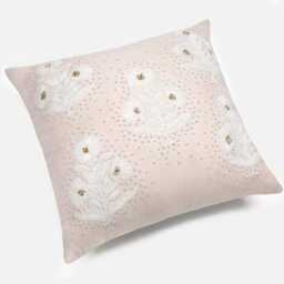 Blush Pink Linen Pillow Cover, Hand Embroidered Wool & Beaded Accent - Bmcc158 - thumbnail 2