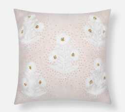 Blush Pink Linen Pillow Cover, Hand Embroidered Wool & Beaded Accent - Bmcc158
