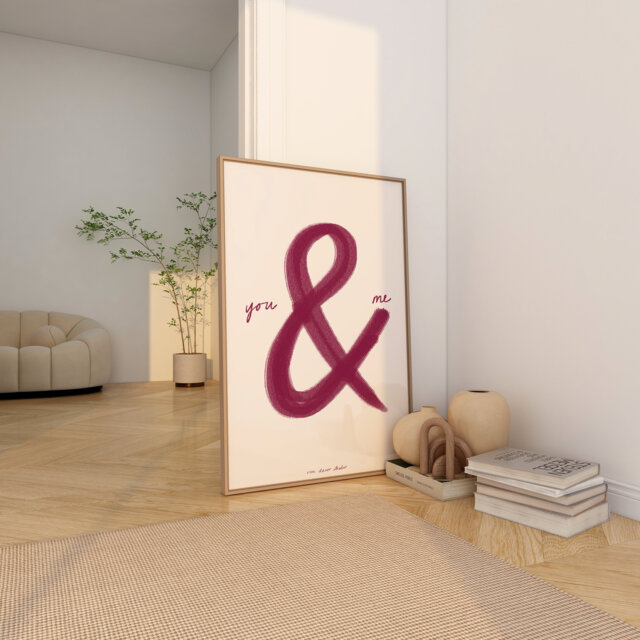 You & Me Art Print Poster, Relationship Couples Print, Trendy Retro Boyfriend Girlfriend Romantic Modern Kitchen - image 1