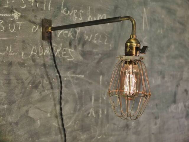 Vintage Industrial Cage Light With Wall Mount - Machine Age Trouble Lamp Sconce Lighting Steampunk - image 1