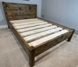 The Camden Reclaimed Bed Frame Chunky Solid Rustic Pine Wood With Headboard All Sizes Available Free UK Delivery. Extra Thick 4.5cm Slats - thumbnail 1