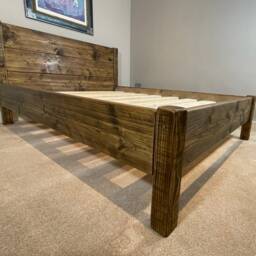The Camden Reclaimed Bed Frame Chunky Solid Rustic Pine Wood With Headboard All Sizes Available Free UK Delivery. Extra Thick 4.5cm Slats - thumbnail 3
