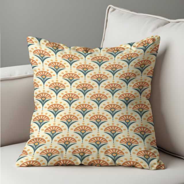 Mid Century Cushion Cover, Retro Floral Throw Pillowcase, Cream Geometric Decorative Case, Scandinavian Sofa Pillow - image 1